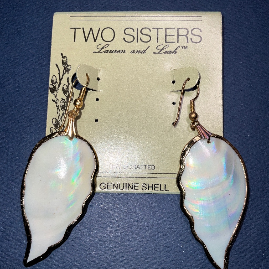 Mother Of Pearl Earrings With Gold Tone Frame And Shepard’s Hook